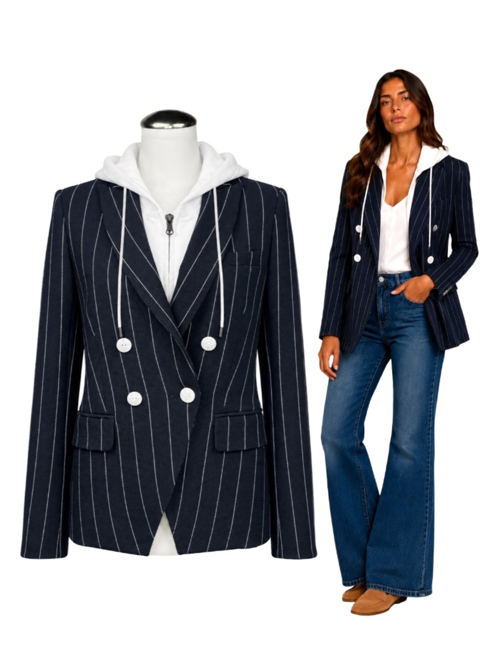 $695 Veronica Beard Daytona Dickey Blazer Navy White Stripe Size 2
